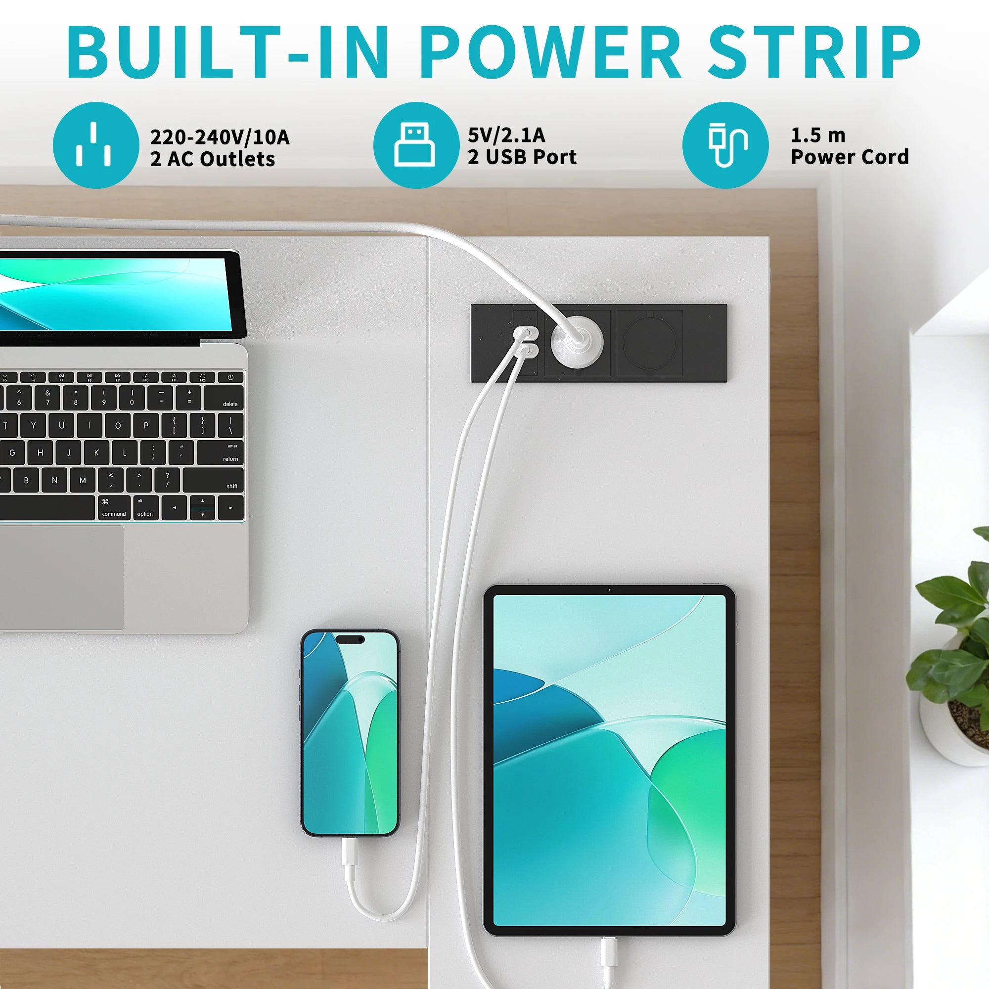 L-Shaped Corner Desk – Monitor Shelf, USB & Power Outlet