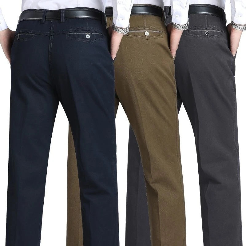 STRAIGHT NINE - Men's Cotton Business Pants - High Waist, All-Season