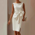 Elegant Solid Bow Dress For Women Fashion Sleeveless O Neck Slim Package Hip Dresses Lady Formal Evening Party Women's Clothing