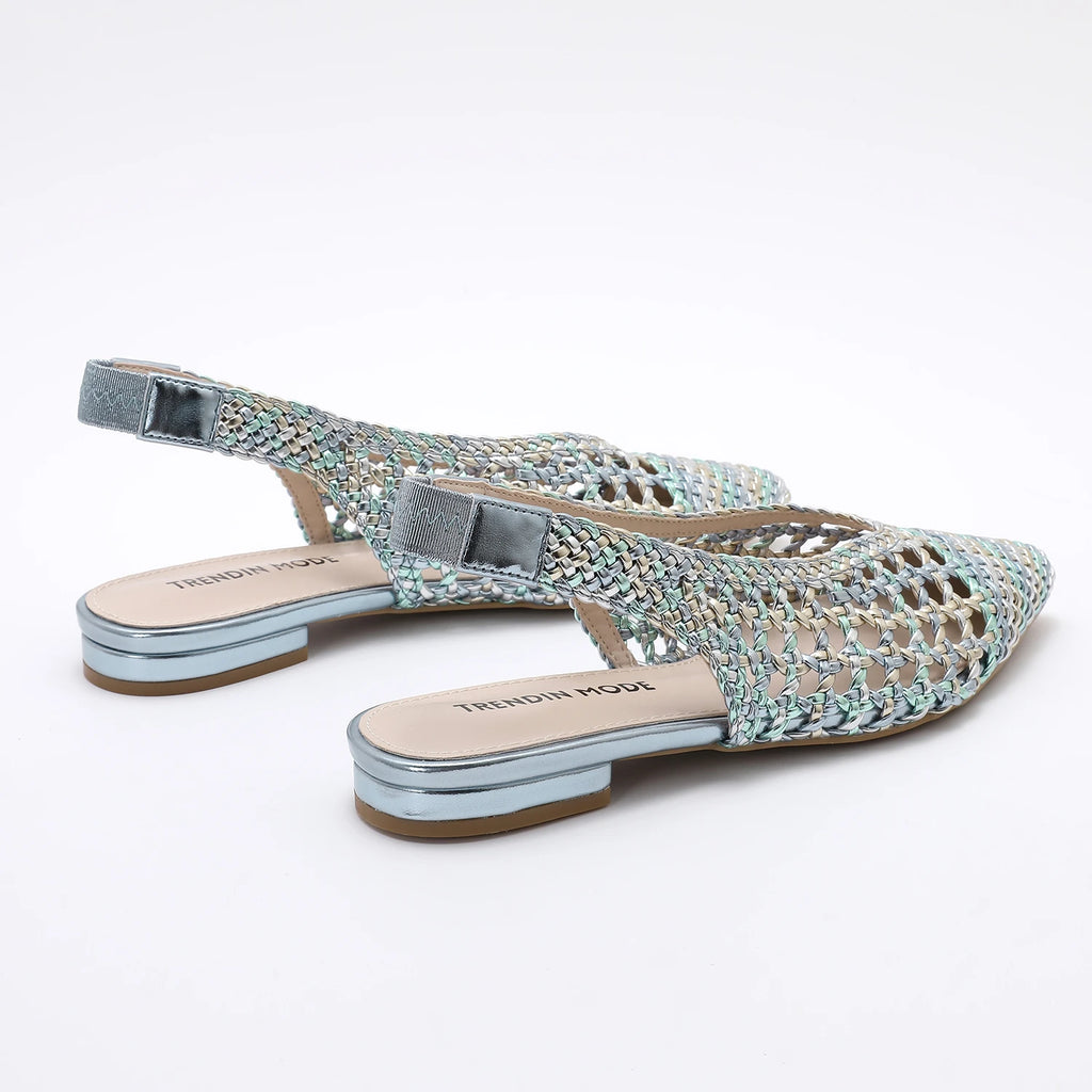 Trendy Mode Women's Braided Pointed Toe Slingback Fashion Flat Bottom Elastic Backstrap Sandals (runs one size small)