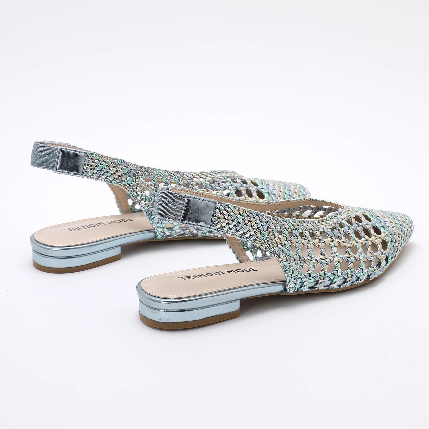 Trendin Mode Women Braided Pointed Toe Slingback Fashion Flat Bottom Elastic Backstrap Sandals