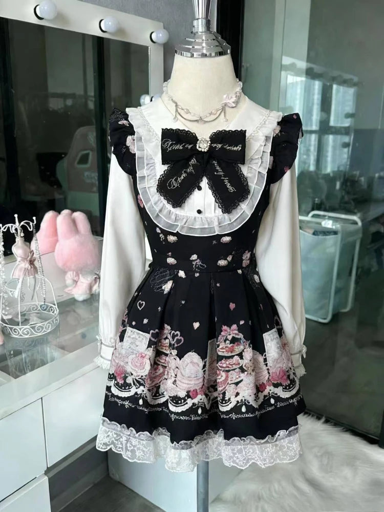 French Style Sweet Cute Polka Dot Splicing Dress Lace Bow Korean Fashion Dresses New Design Slim Waist Lady Y2k Mini Dress