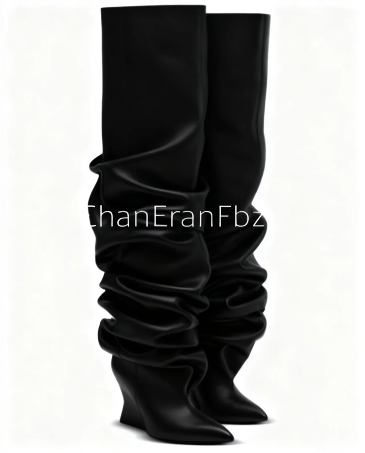 Pleated Slip-On Ankle Boots – Super High Wedge