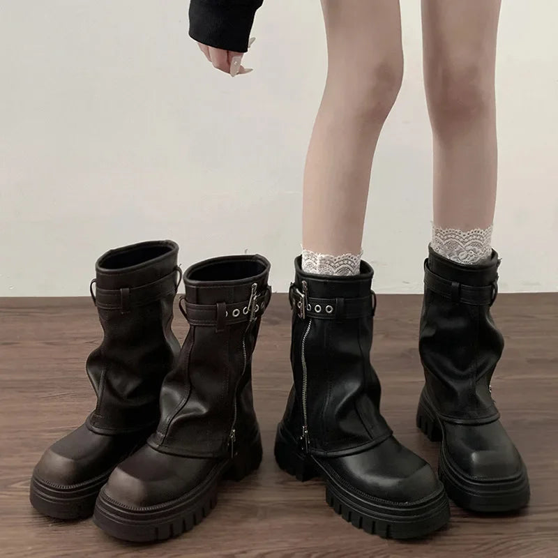 Plush-Lined Platform Mid-Calf Boots – Square Heel