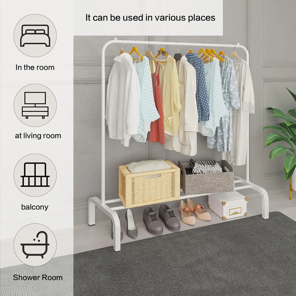Metal Clothes Rack with Shoe Shelf