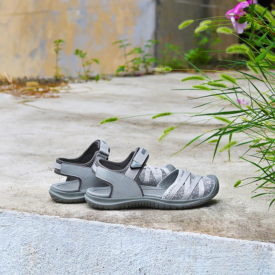 GRITION Women Sandals Casual Outdoor Shoes Closed Toe Flat Heels Elastic Fabric New Fashion 36-41 Ladies Trekking Hiking Sandals