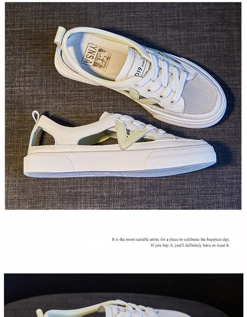 Real Soft Leather Bag Head Sports Sandals Women's Outer Wear New Summer Student All-match Flat Casual White Shoes Woman