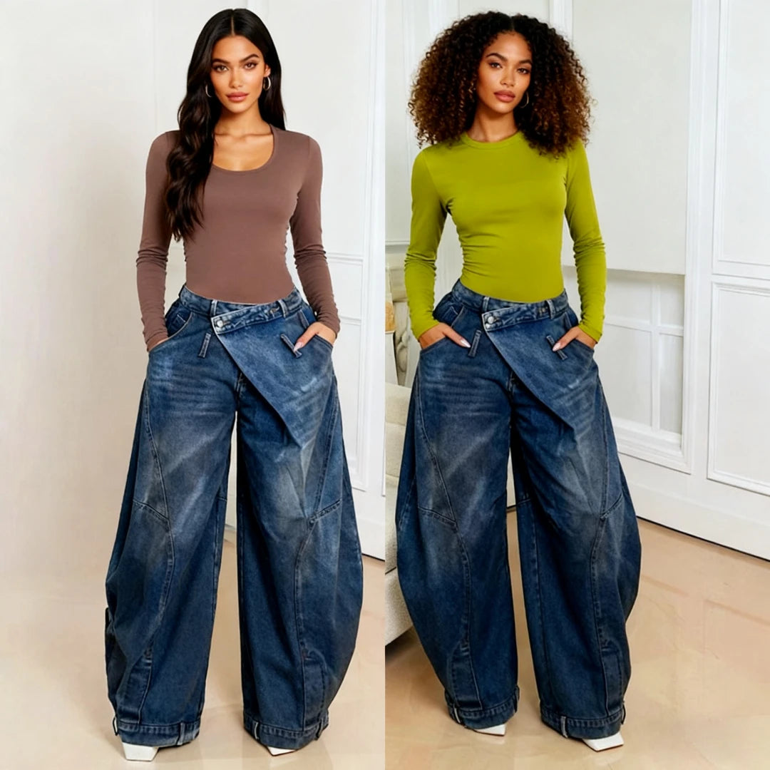 Distressed Wide Leg Jeans - Punk Streetwear