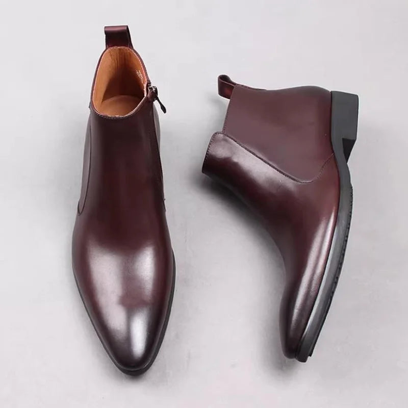 ITALIAN CRAFT - Men's Genuine Leather Chelsea Boots - Pointed Toe, Handmade, Winter