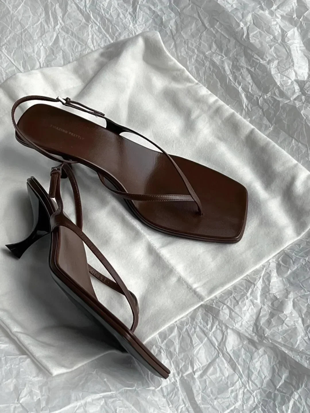 Retro Square Toe Clip Toe Sandals Kitten Heel Back Strap Brown Solid Concise French Style Sexy Fashion Women's Shoes Summer Casual