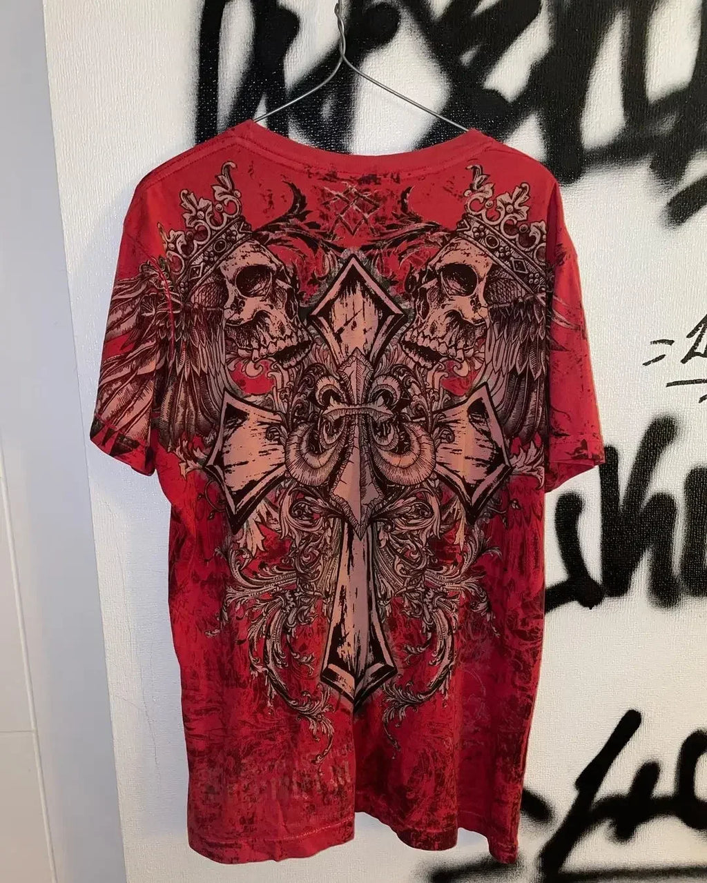 Affliction Skull Cross Long Sleeve Tee - Y2K Gothic Oversized
