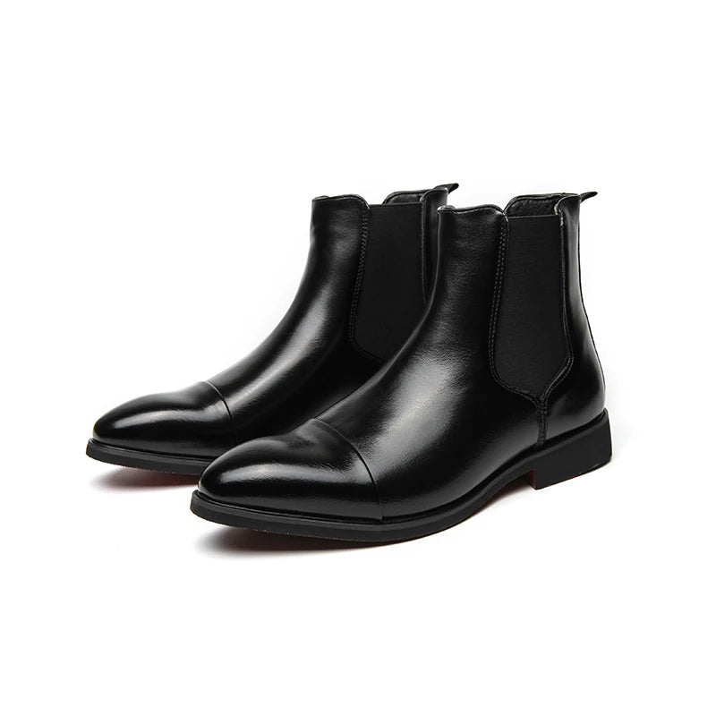 Men's Chelsea Boots - Slip-On Business Ankle Boots Round Toe Low Heel