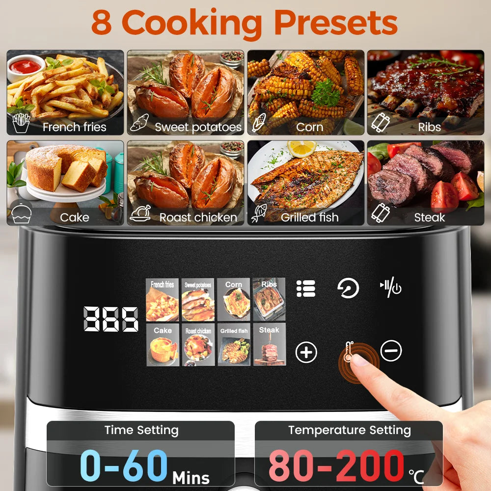 5.5L Air Fryer 1350W Oil-Free Viewing Window 8 Presets