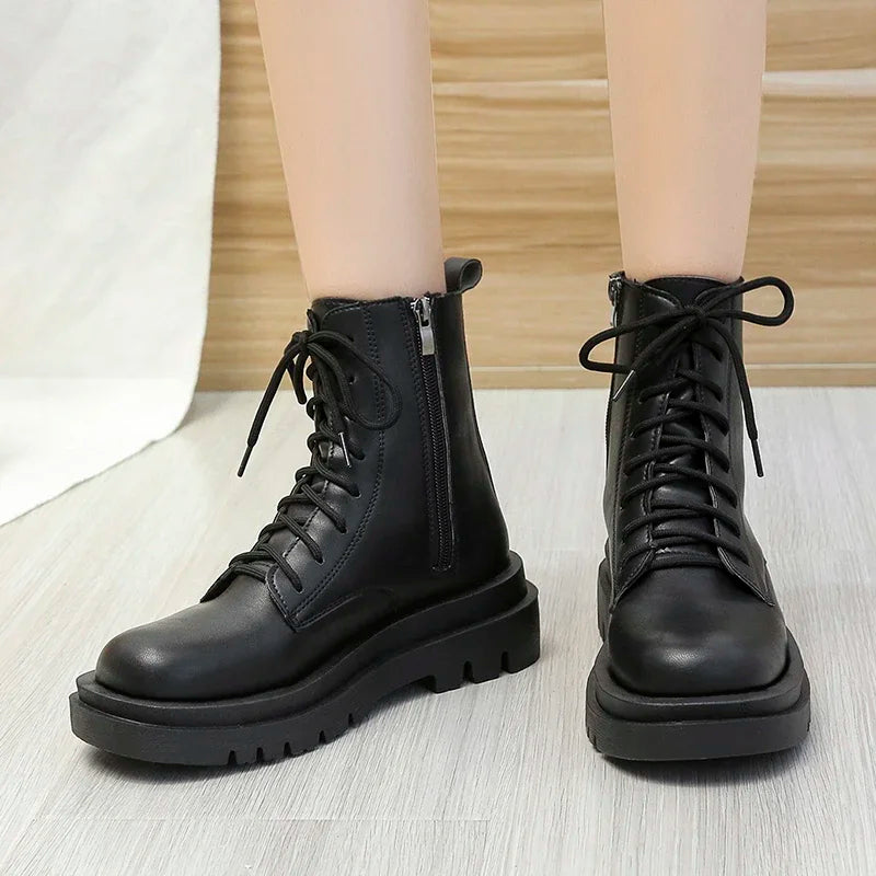 Platform Ankle Boots – Side Zip Square Heel