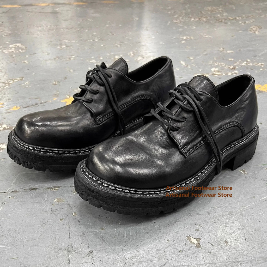 ROUND CHIEF - Men's Thick-Sole Height-Increase Derby Shoes - Lace-Up Big Round Toe Casual Designer Shoes