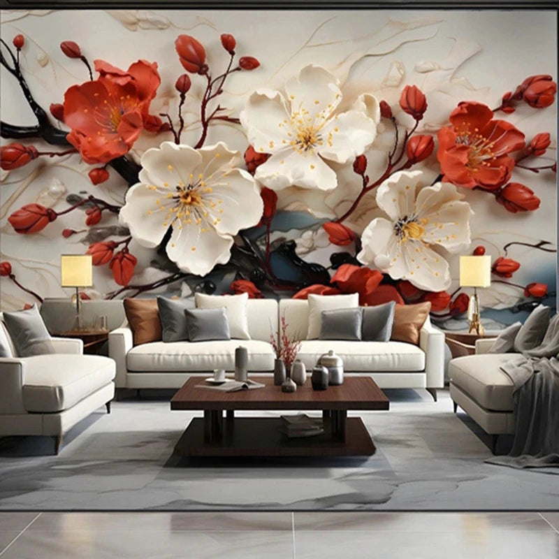 Custom 3D Floral Art Wall Mural – Modern Style, 7 Materials