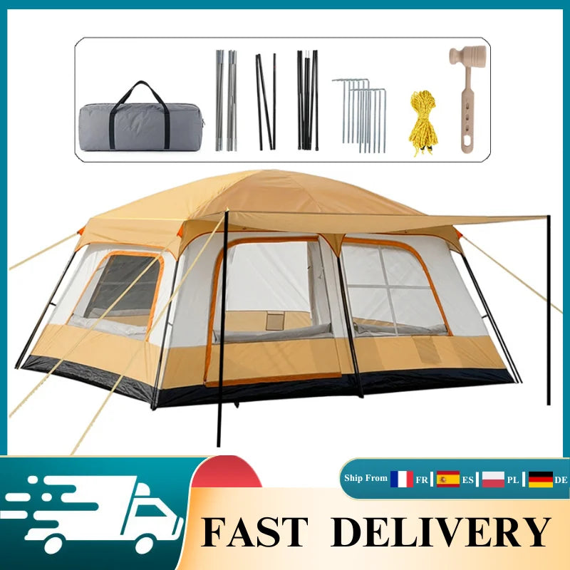 Outdoor Camping Tent 4-6 Person Double Layer 2 Room Waterproof Windproof