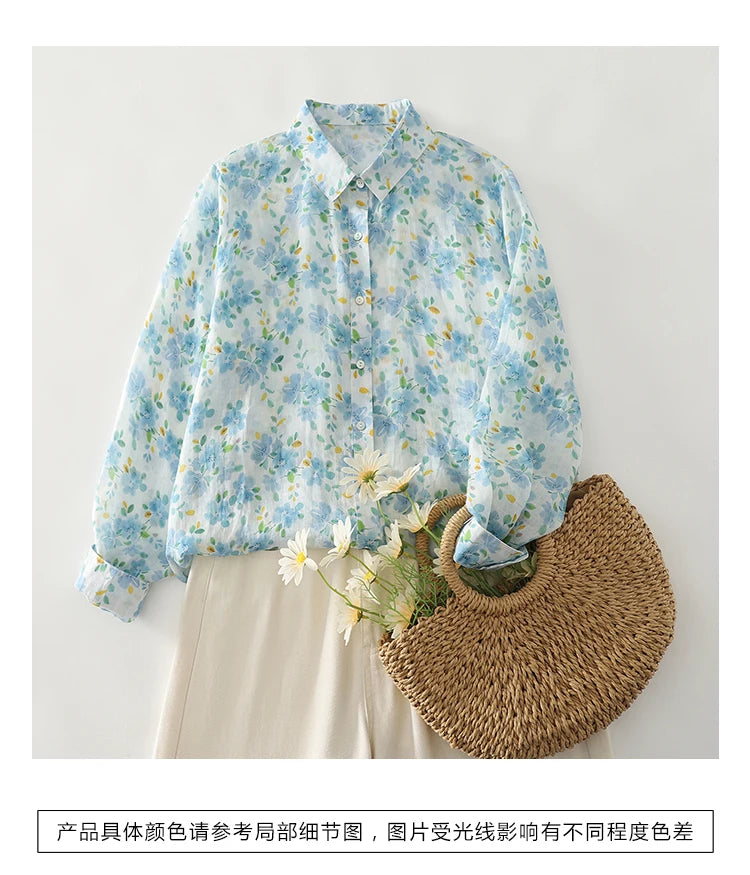 PRINTED LOOSE BLOUSE - Polo Neck, Full Sleeve, 15 Colors - Soft Season