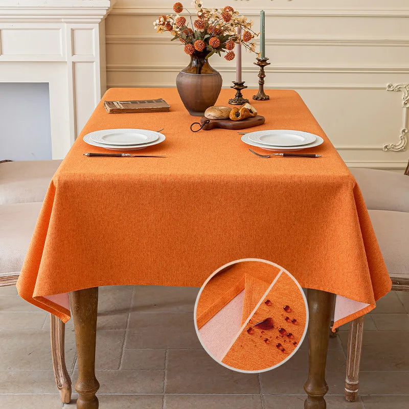 SOLID LINEN-LOOK WATERPROOF TABLECLOTH - Oil & Dust Resistant Rectangle Cover - Every Meal, No Stress