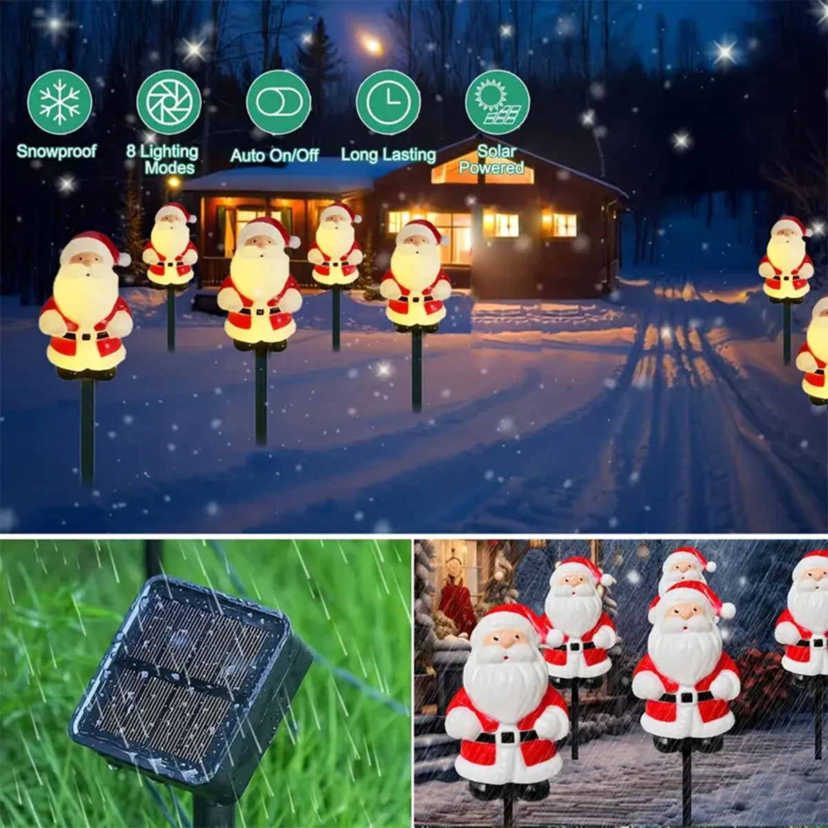 Solar Santa Path Lights - 5-Piece Set - Festive Glow