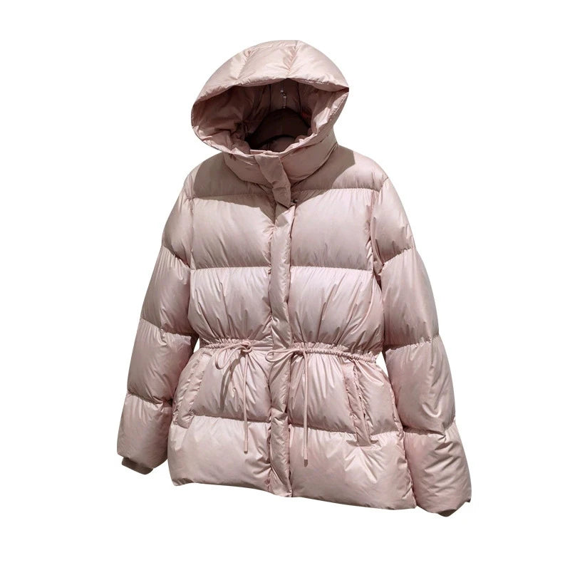 Belted Hooded Down Jacket - 90% Duck Down