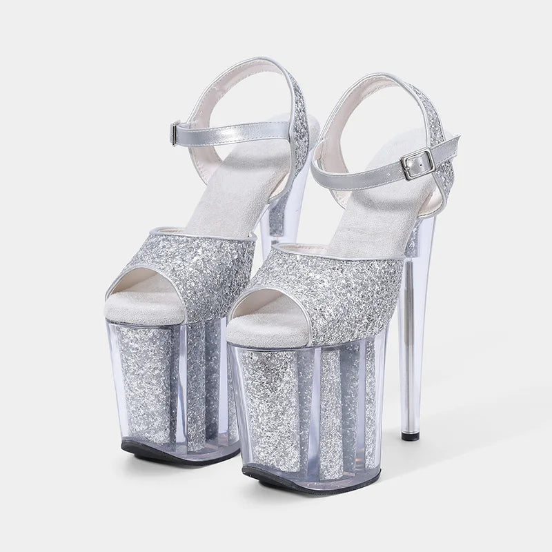 8inches Sexy Super High Heels Transparent Crystal Wedding Pole Dance Shoes 20CM Stiletto Waterproof Platform Sandals Summer