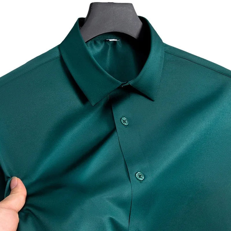 SILK SHIELD - Men's Wrinkle-Free Business Shirt - Ice Silk, Non-Iron, Smart Casual