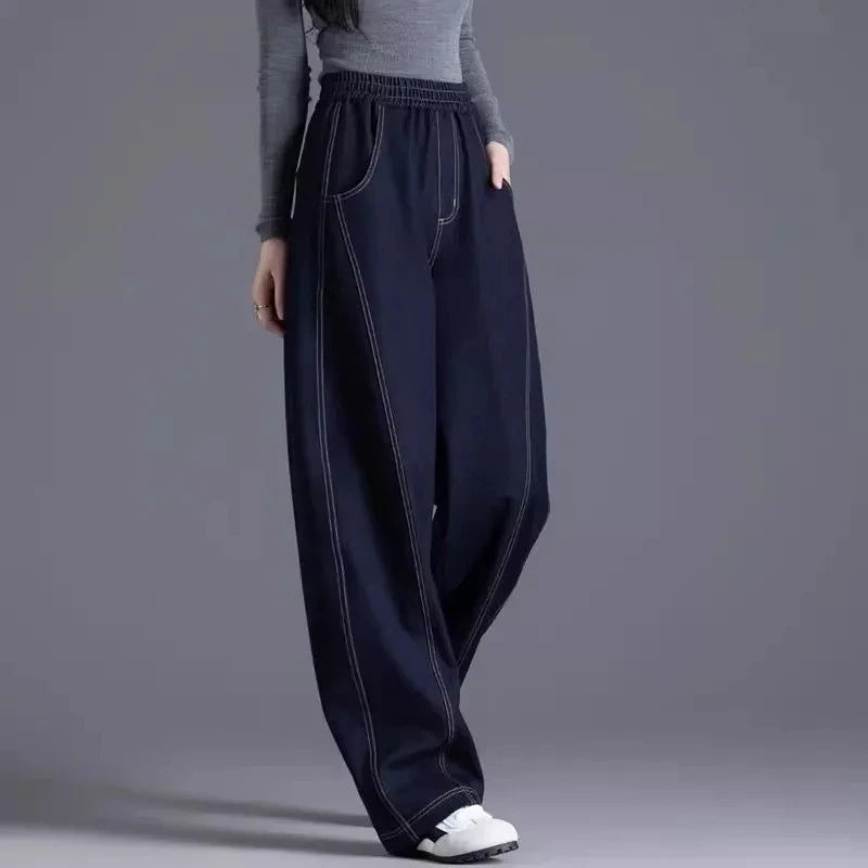 High Waist Wide Leg Jeans - Elastic Waist Loose Fit