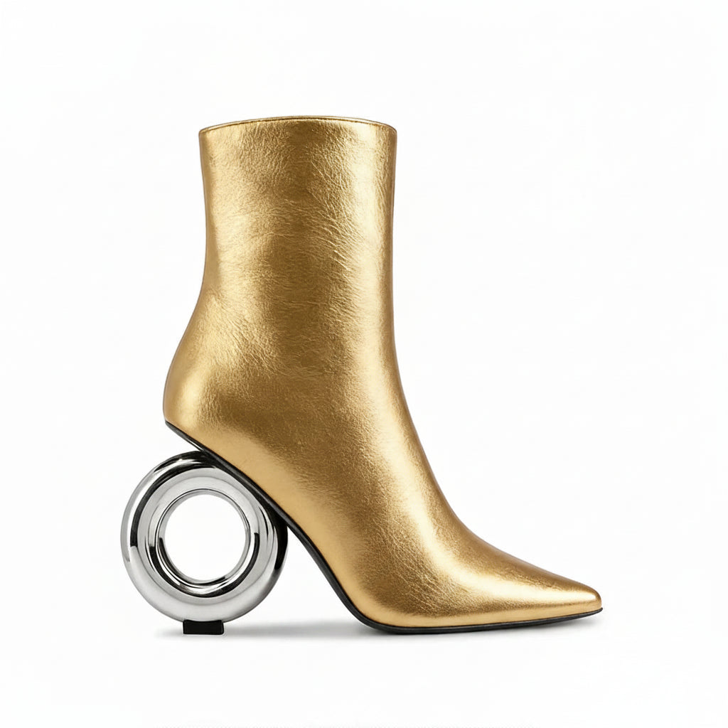 ORBIT – Sculptural Chrome Donut Heel Ankle Boots