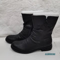 WRINKLE NOIR - Men's Vintage Black Leather Ankle Boots - Side Zipper, Round Toe, Low Heel