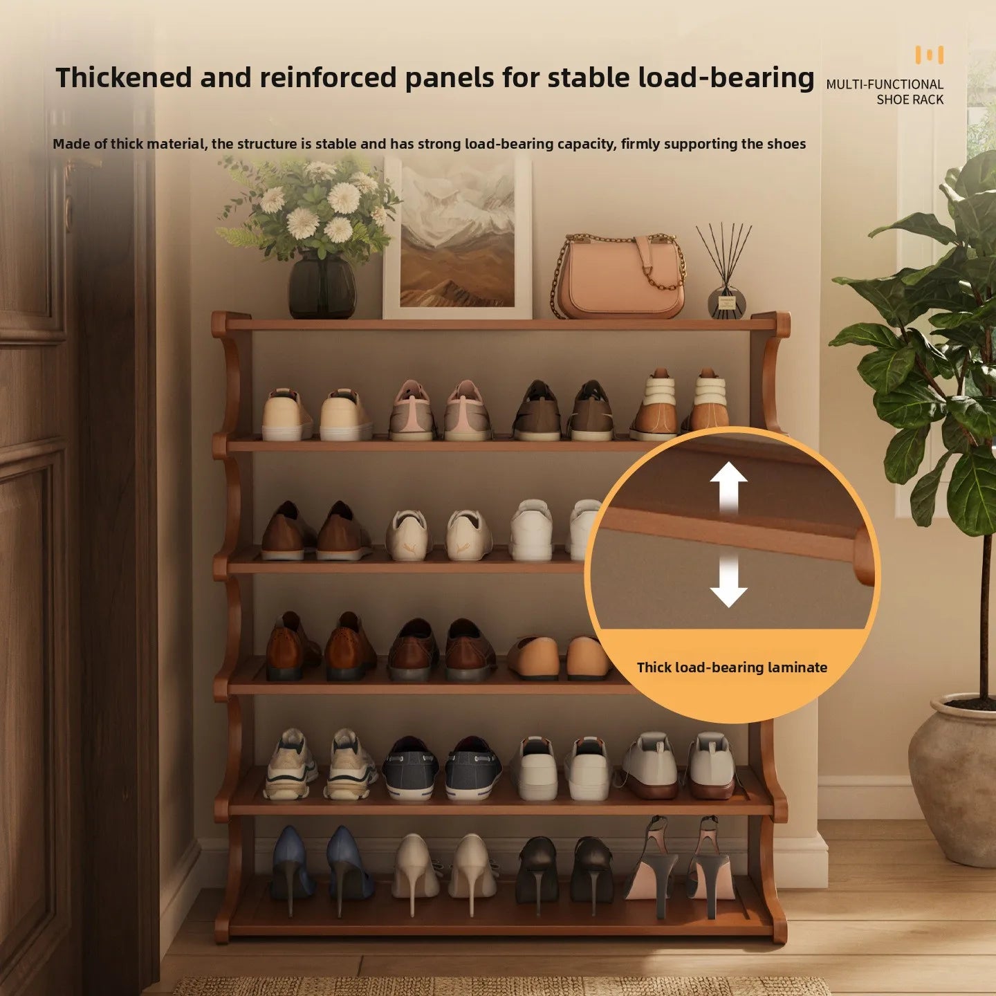 Wooden Shoe Rack for Home Multilayer Storage Shelf Simple Bamboo Shoe Cabinet for Dormitory Entrance