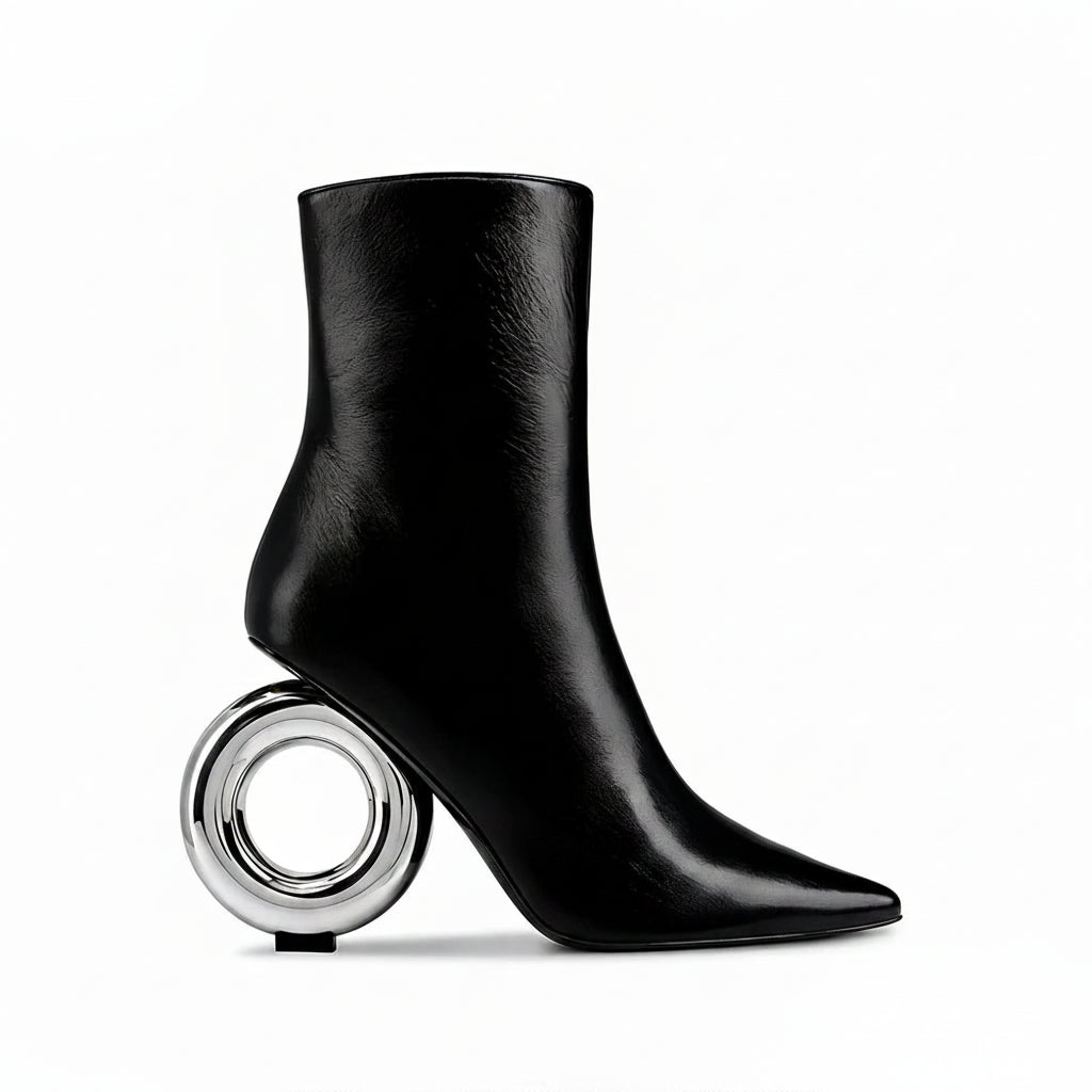 ORBIT – Sculptural Chrome Donut Heel Ankle Boots