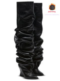 Pleated Slip-On Ankle Boots – Super High Wedge