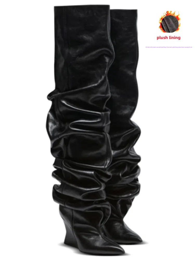 Pleated Slip-On Ankle Boots – Super High Wedge