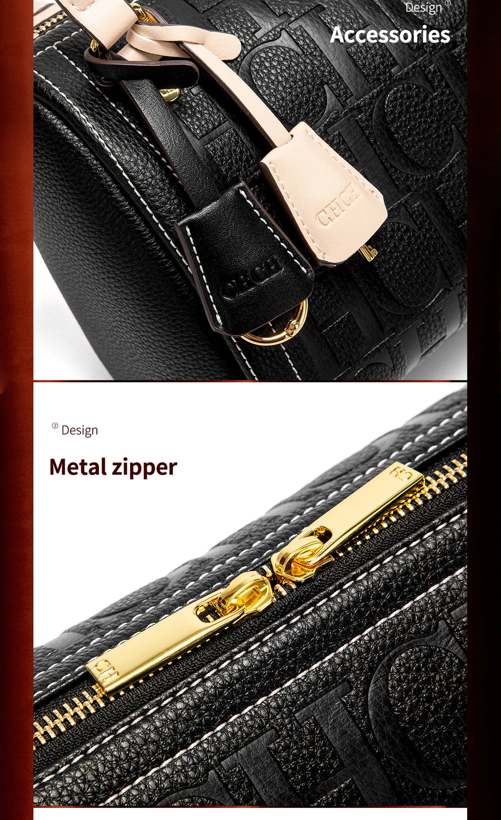 C-H Women's Boston Bag Autumn Winter New Collection Letter Design Texture Shoulder Bags