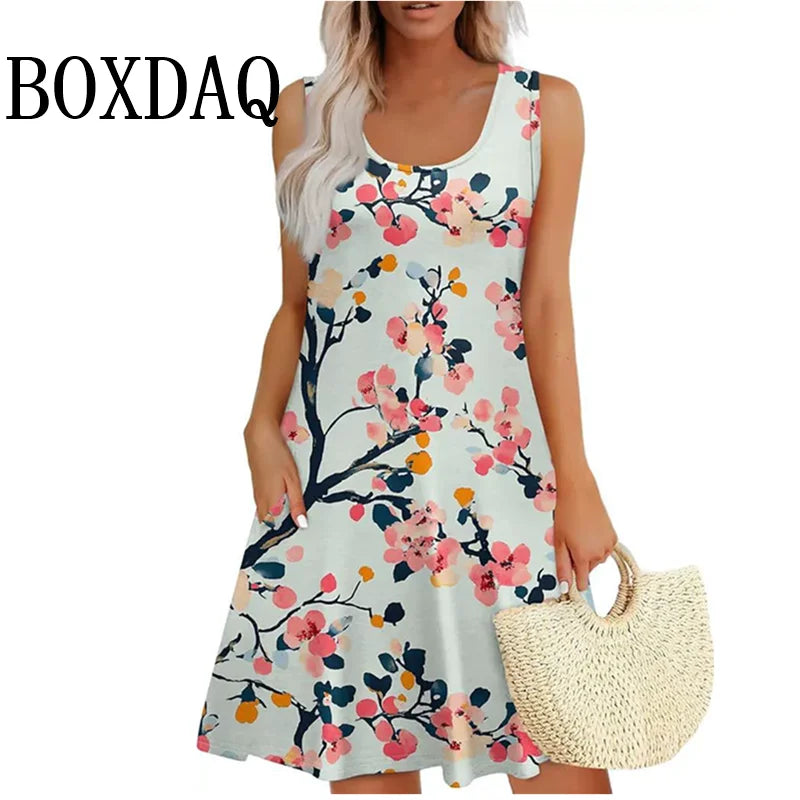 Vintage Floral Pattern Sundresses For Women Summer Casual Tank Flower 3D Print Dress Loose Plus Size Sleeveless Dresses 8XL 9XL