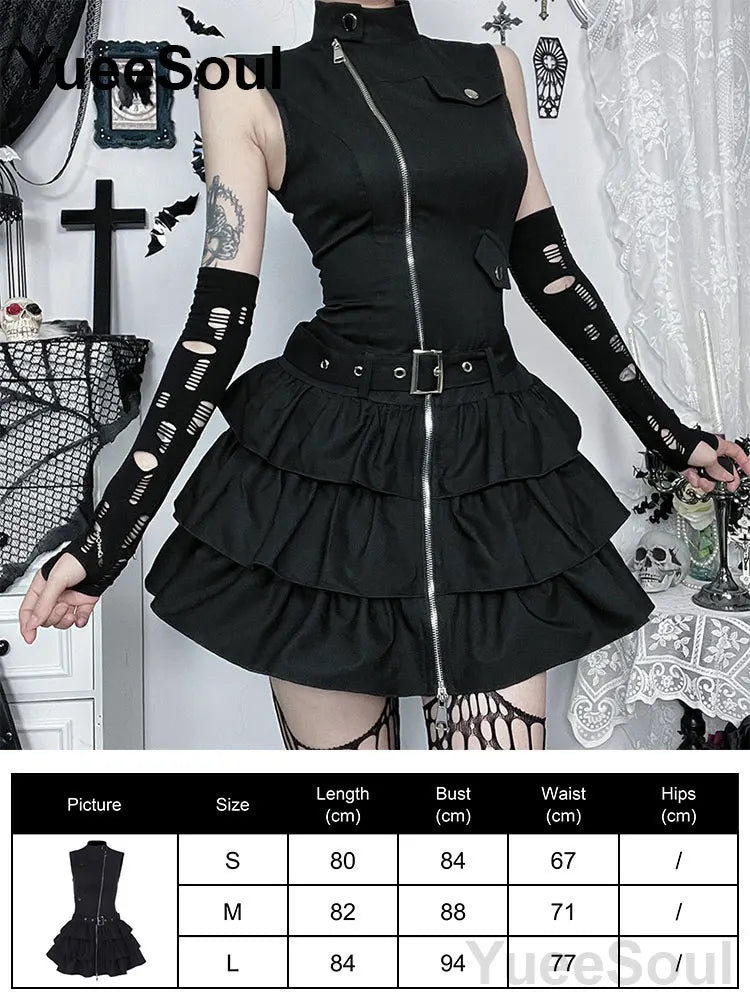 Grunge Gothic Women Dress Lace Trim High Waist Bodycon Mini Dress 2026 New E-girl Vintage Punk Harajuku Lolita Party Clothes