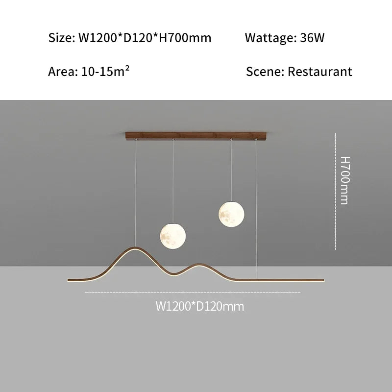 LED Wood Moon Pendant Light 120cm – Dimmable, Remote Control