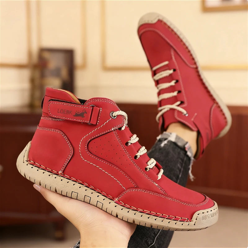Men's Casual Leather Walking Shoes - Hook & Loop Slip-On Outdoor Driving Shoes