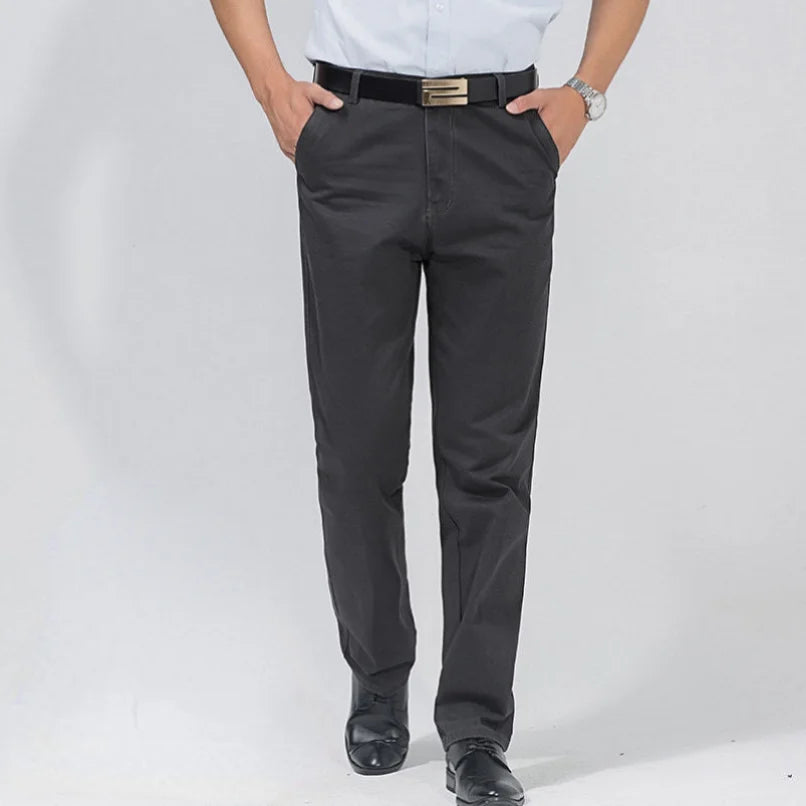 COTTON EASE - Men's 100% Cotton Casual Trousers - Summer Thin & Autumn Thick, High Waist