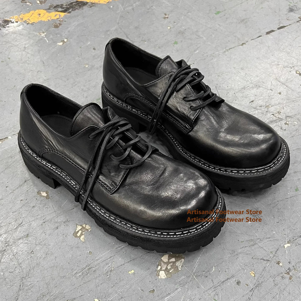 ROUND CHIEF - Men's Thick-Sole Height-Increase Derby Shoes - Lace-Up Big Round Toe Casual Designer Shoes