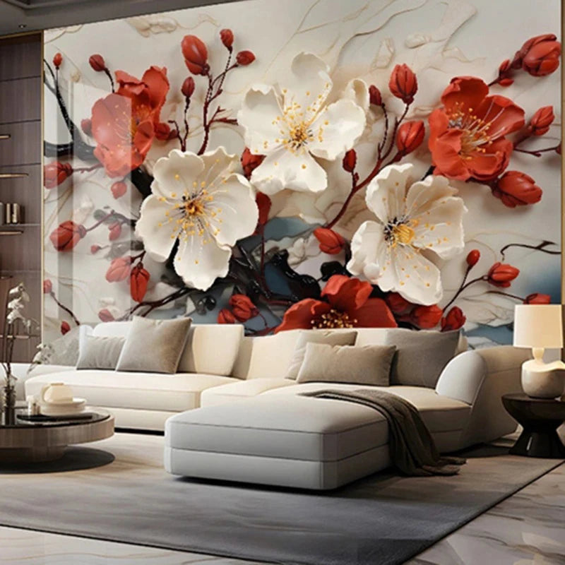 Custom 3D Floral Art Wall Mural – Modern Style, 7 Materials