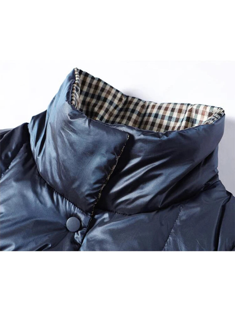 Plaid Double-Sided Down Coat – 85% Duck Down Long