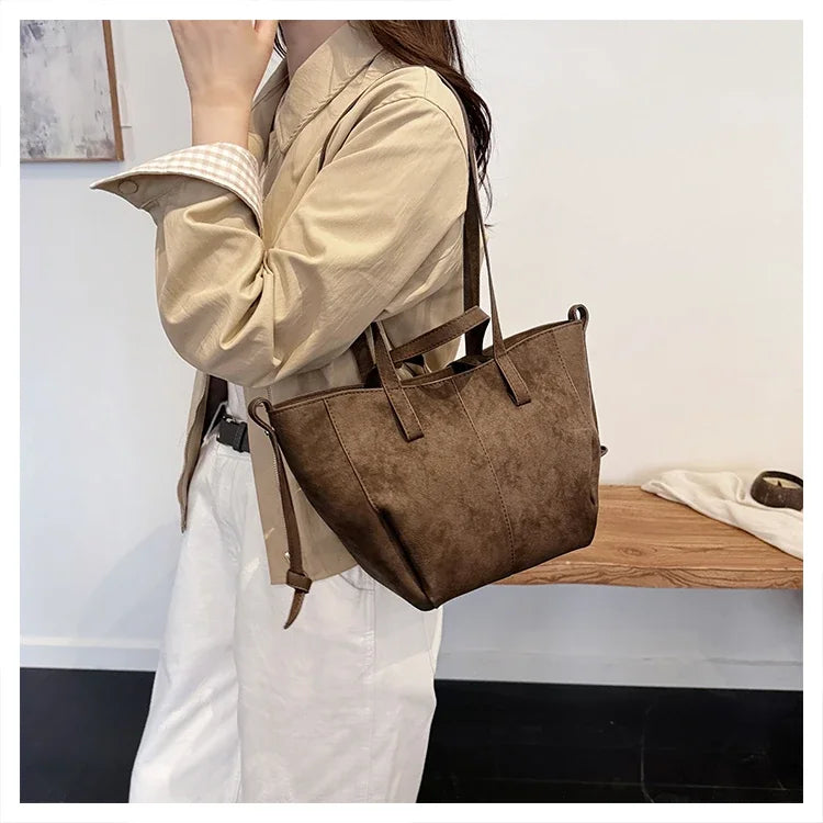 Light Luxury Solid PU Hasp Shoulder Bag for Women Commuting Frosted Leather Handbag 2026 Hot Sale Large Capacity Niche Tote Bags