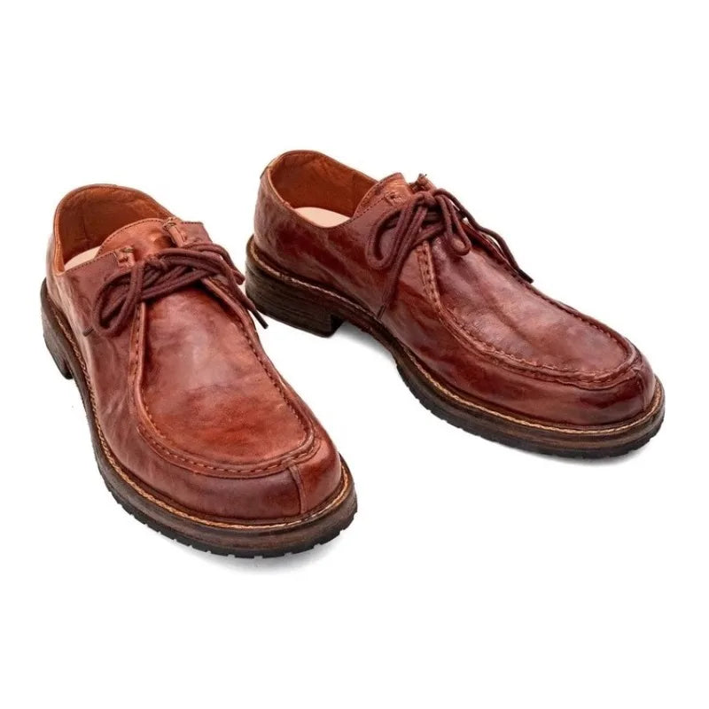 WASHED SOUL - Handmade Genuine Leather Derby Shoes - Round Toe, Lived-In Finish