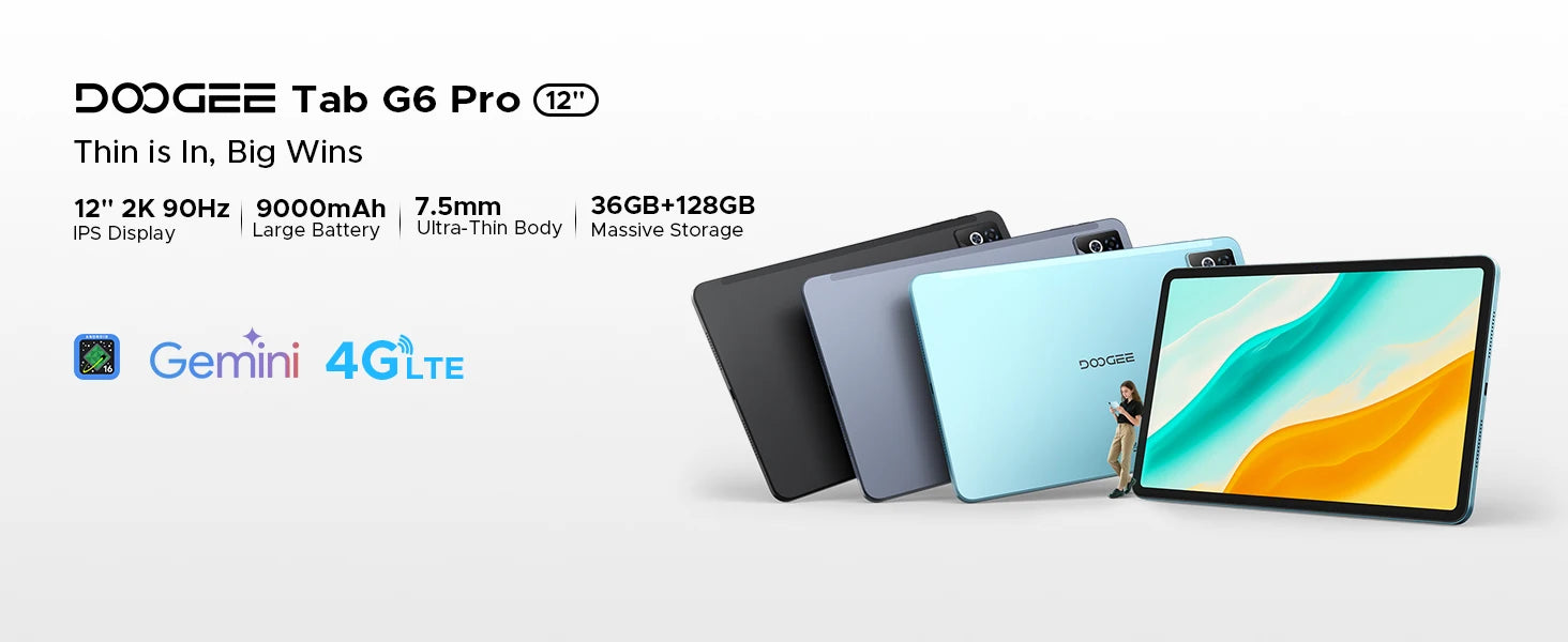 DOOGEE Tab G6 Pro 12" 2K - Android 16 Gemini AI, 8GB+128GB, 4G LTE