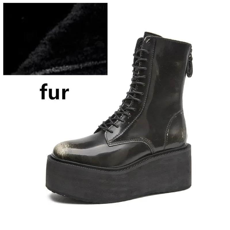 Women's Platform Boots - Lace-Up Leather - Retro Steps