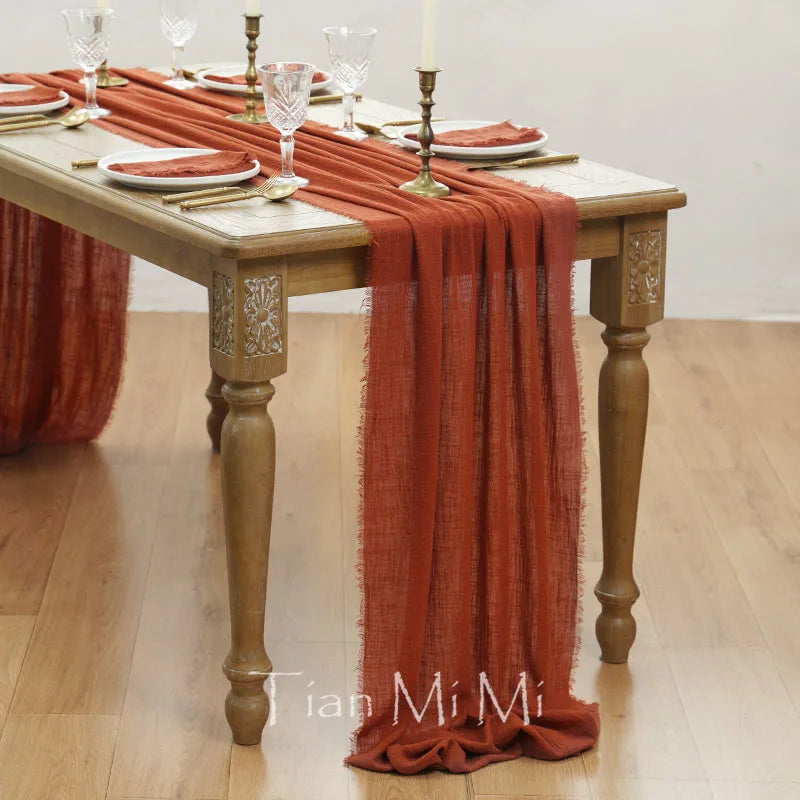 COTTON GAUZE TABLE RUNNER - 23 Colors, 40 & 62cm Wide, Up to 10m - Rustic Tables