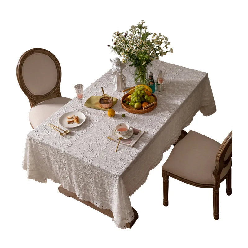 WHITE LACE TABLECLOTH - Cotton Floral Embroidery - Elegant Tables