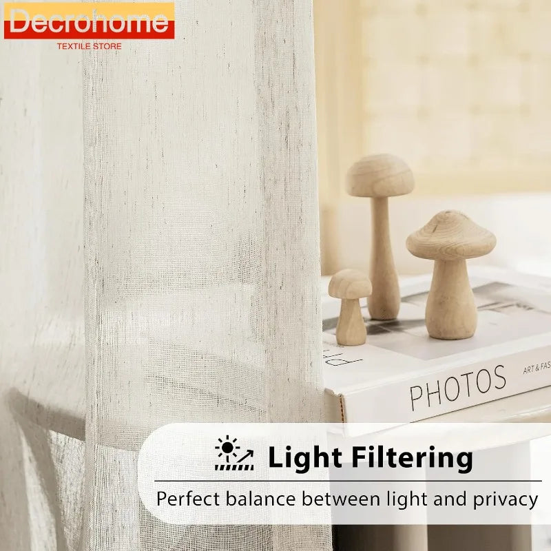 Linen Sheer Beige Curtains for Bedroom Living Room Natural Flax Blend Window Draperies for Farmhouse Curtain Decoration Window Curtain